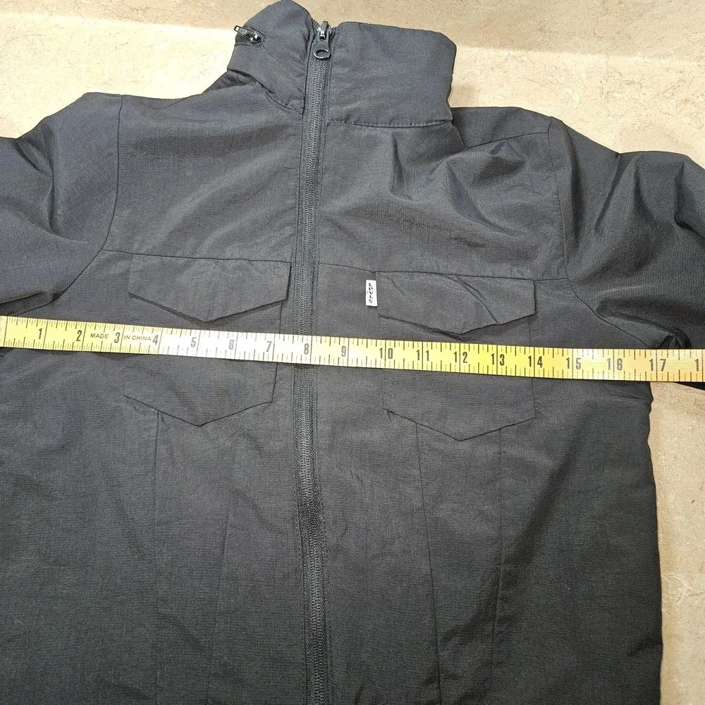 Levi's Jacket boys S Youth‎ Black Hooded Zip Front Chest Pockets Stowaway Hood